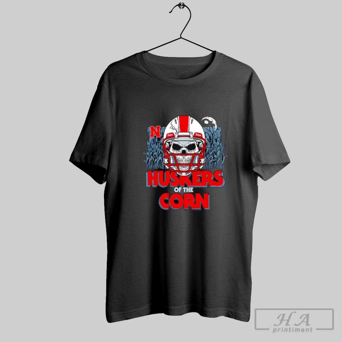 Official Nebraska Huskers Skull Huskers Of The Corn Unisex T-shirt, Sweatshirt, Hoodie, Long Sleeve Tee - T-Shirt, Sweatshirt, Hoodie