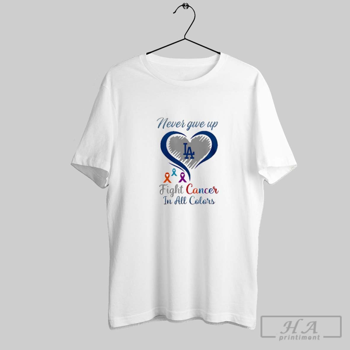 Official New York Dodgers Baseball Never Give Up Fight Cancer Night In All Colors Heart Unisex T-shirt, Sweatshirt, Hoodie, Long Sleeve Tee - T-Shirt, Sweatshirt, Hoodie