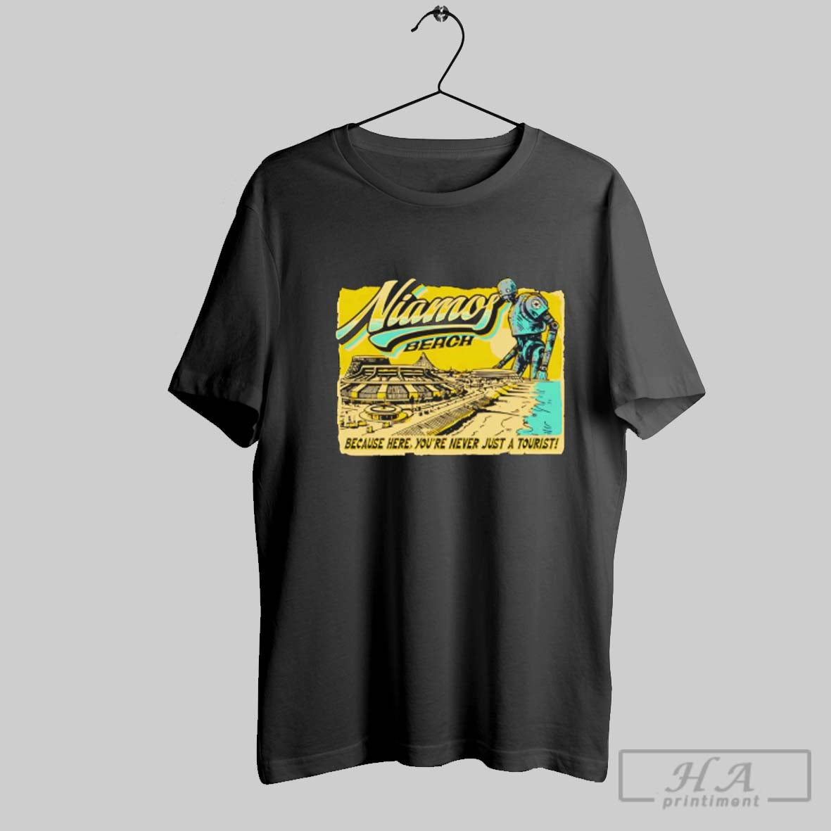 Official Niamos Beach Because Here Youre Never Just A Tourist Retro Unisex T-shirt, Sweatshirt, Hoodie, Long Sleeve Tee - T-Shirt, Sweatshirt, Hoodie