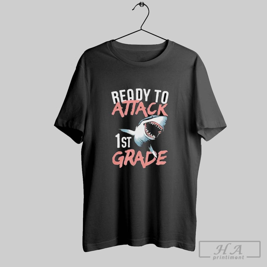Official Official Ready To Attack 1st Grade Shark Shirts Unisex T-shirt, Sweatshirt, Hoodie, Long Sleeve Tee - T-Shirt, Sweatshirt, Hoodie