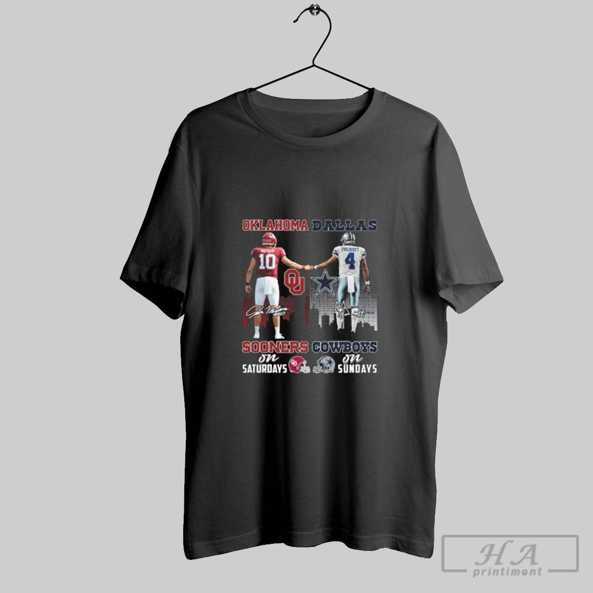 Official Oklahoma Sooners Mateer On Saturdays And Dallas Cowboys Prescott On Sundays Signatures - T-Shirt, Sweatshirt, Hoodie