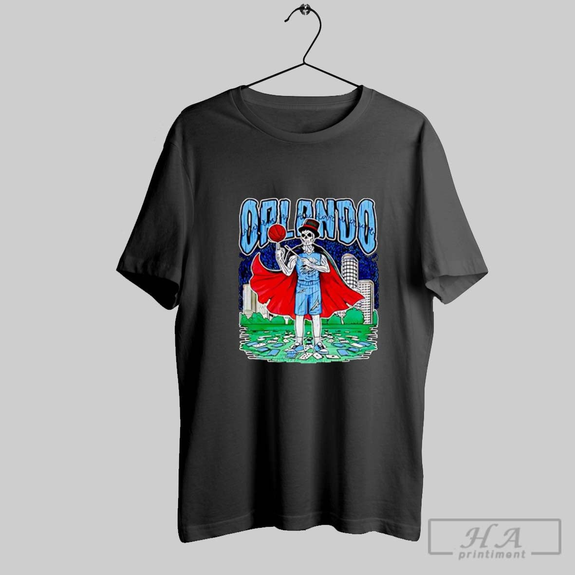 Official Orlando Skeleton Magician With Basketball And Top Hat Posters Black Unisex T-shirt, Sweatshirt, Hoodie, Long Sleeve Tee - T-Shirt, Sweatshirt, Hoodie