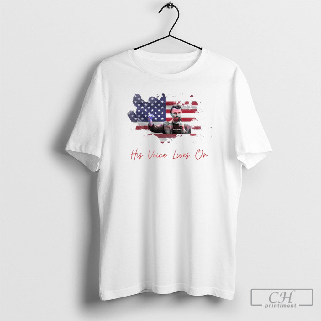 Official Patriotic Charlie Kirk His Voice Lives On Shirt Unisex T-shirt, Sweatshirt, Hoodie, Long Sleeve Tee - T-Shirt, Sweatshirt, Hoodie