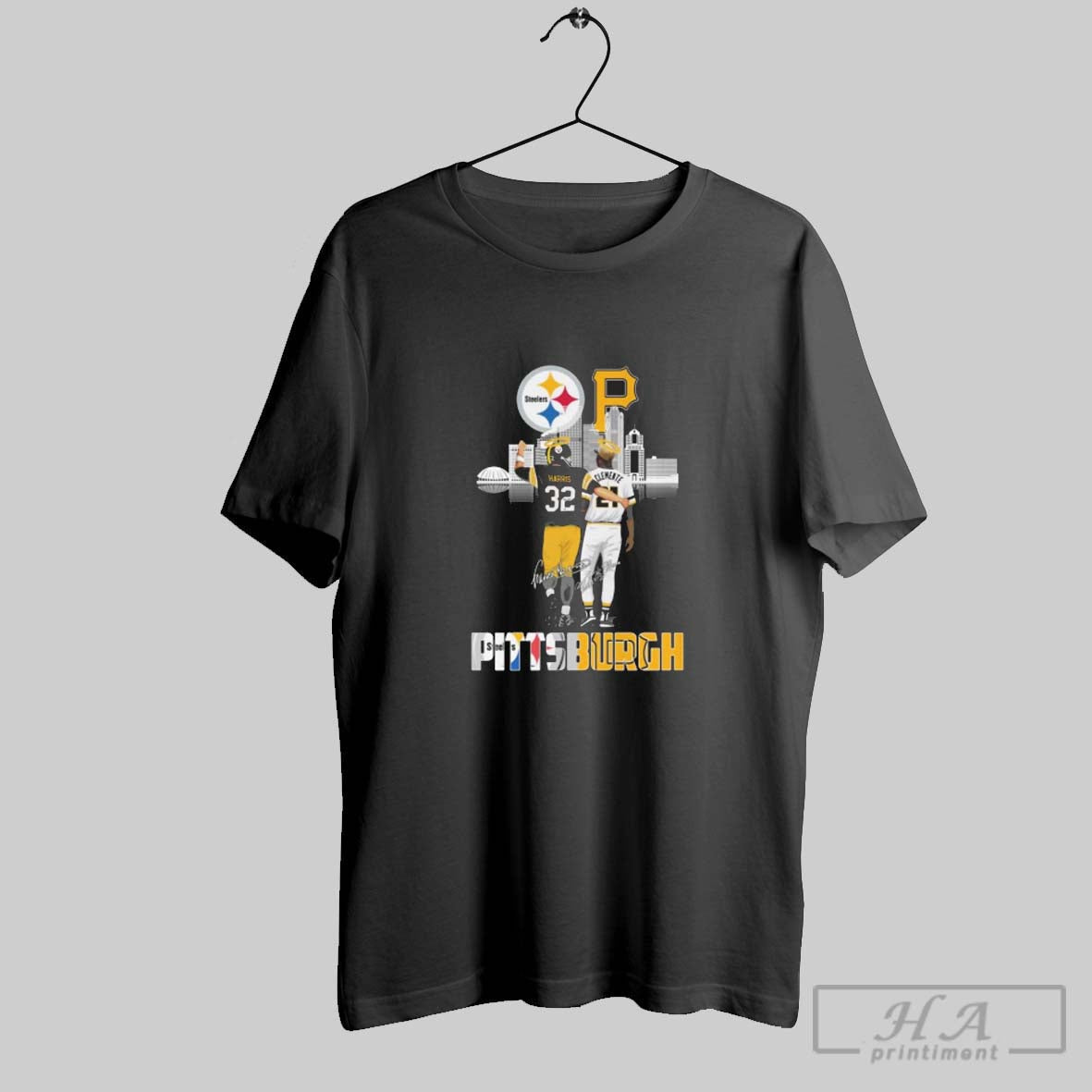 Official Pittsburgh City Sports Harris And Clemente Skyline Signatures Unisex T-shirt, Sweatshirt, Hoodie, Long Sleeve Tee - T-Shirt, Sweatshirt, Hoodie