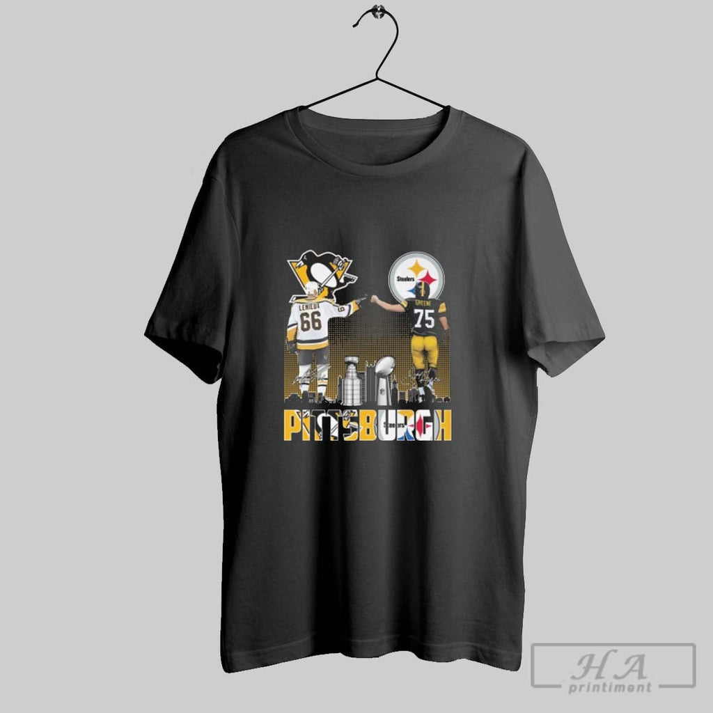 Official Pittsburgh Lemieux And Greene Skyline Signatures Unisex T-shirt, Sweatshirt, Hoodie, Long Sleeve Tee - T-Shirt, Sweatshirt, Hoodie