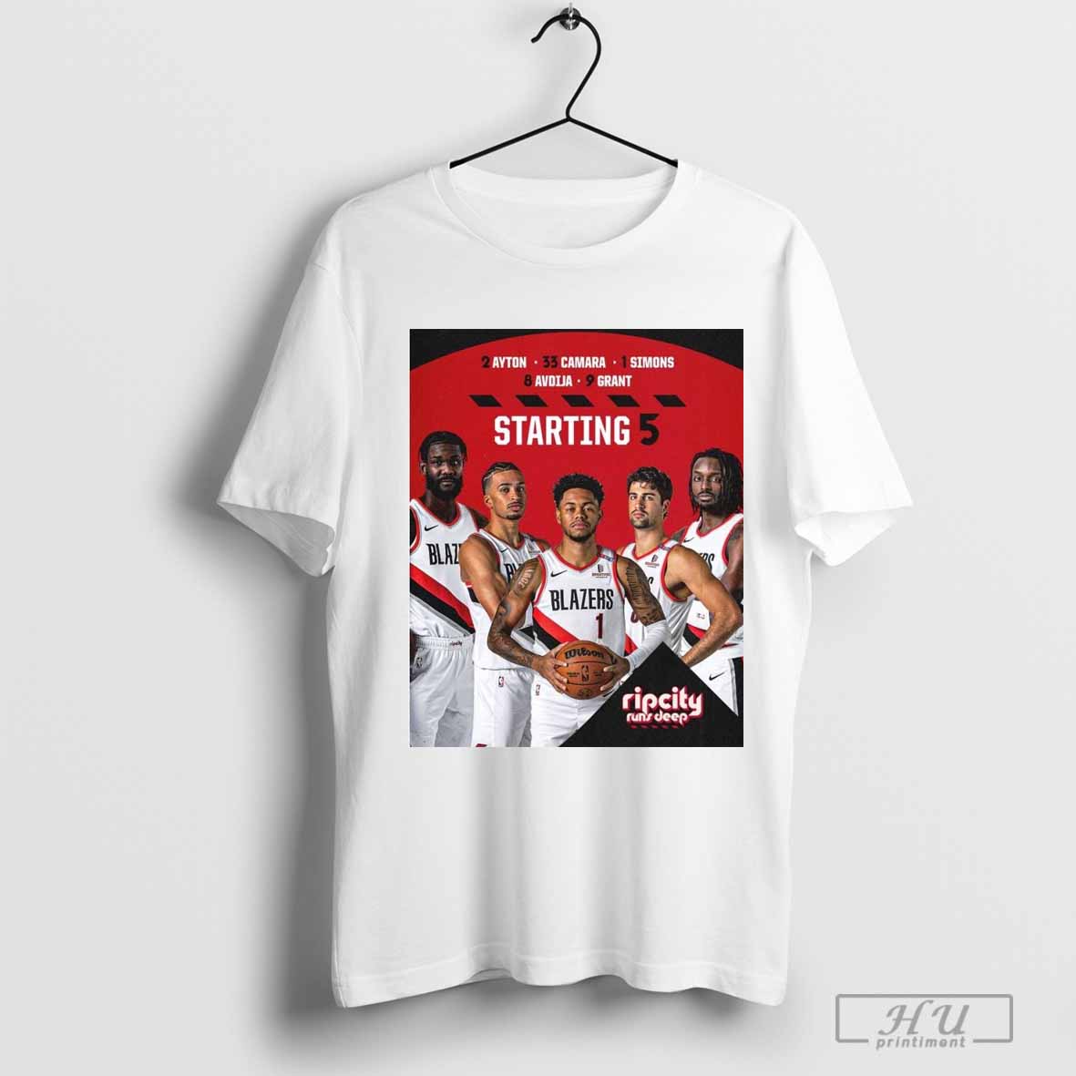 Poster Portland Trail Blazers Starting 5 Ripcity Runs Deep Players Unisex T-shirt, Sweatshirt, Hoodie, Long Sleeve Tee - T-Shirt, Sweatshirt, Hoodie