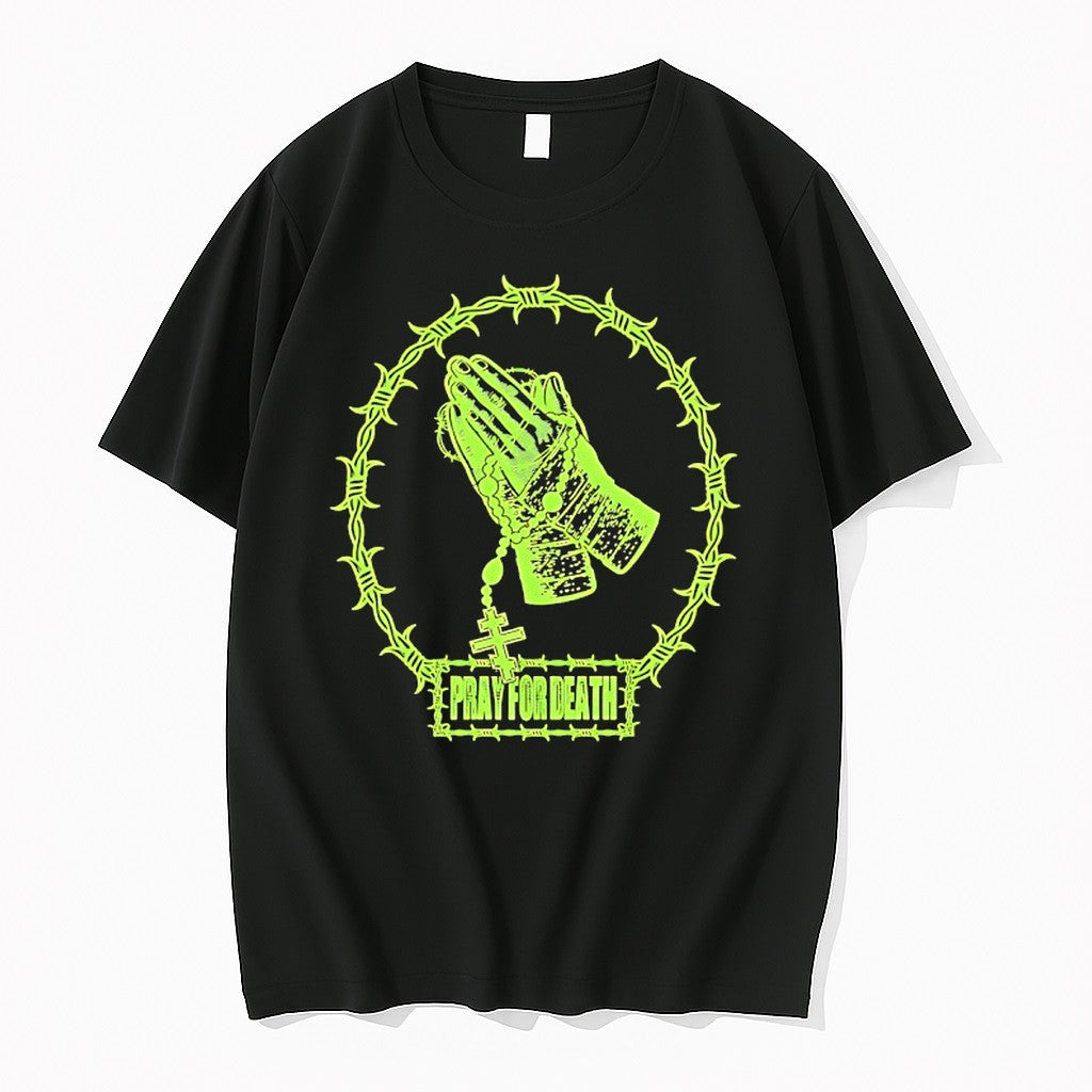 Official Praying Hands Rosary Cross Pray For Death Barbed Wire Edgy Gothic T Shirts Unisex T-shirt, Sweatshirt, Hoodie, Long Sleeve Tee - T-Shirt, Sweatshirt, Hoodie