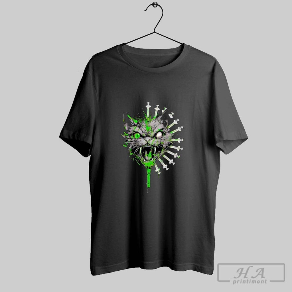 Official Re Animator Mad Cat With Syringes Drippy Liquid Posters Black Unisex T-shirt, Sweatshirt, Hoodie, Long Sleeve Tee - T-Shirt, Sweatshirt, Hoodie