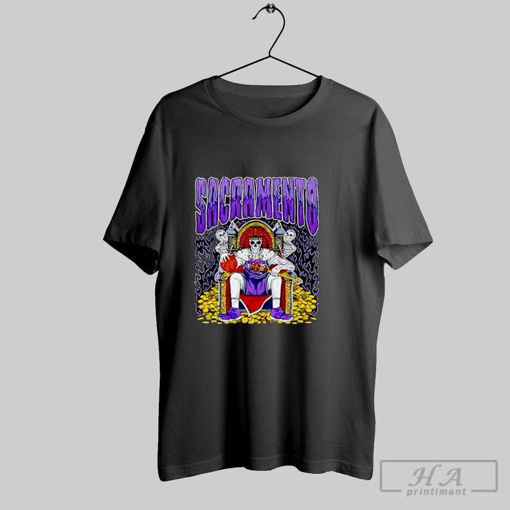 Official Sacramento Skeleton King On Throne With Crown And Basketball Posters Black Unisex T-shirt, Sweatshirt, Hoodie, Long Sleeve Tee - T-Shirt, Sweatshirt, Hoodie