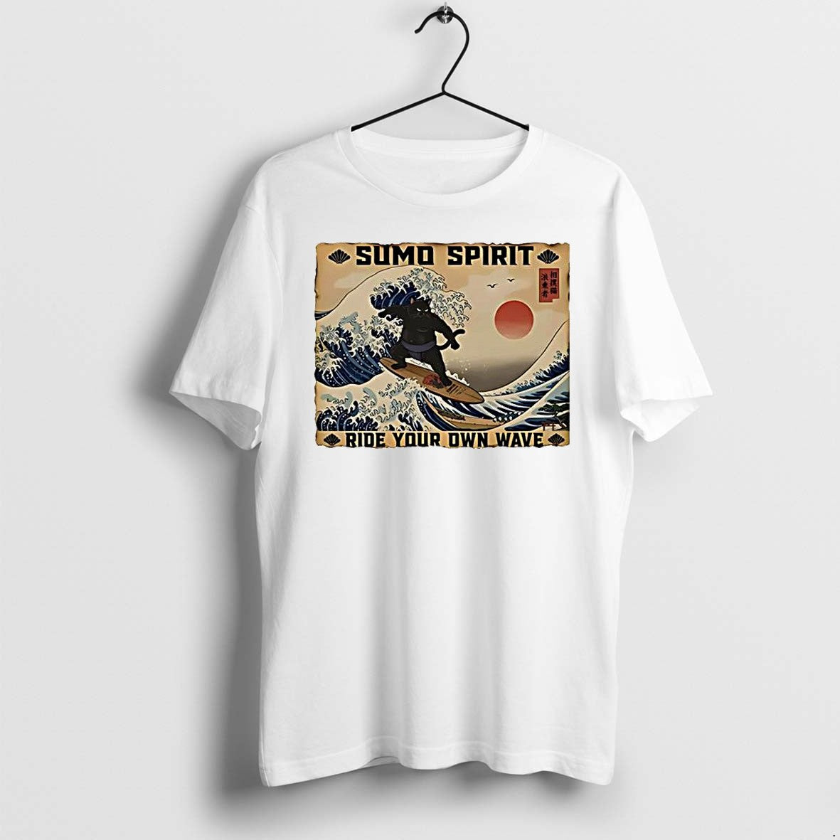 Official Sumo Spirit Black Cat Surfing Japanese Great Wave Ride Your Own Wave T Shirts Unisex T-shirt, Sweatshirt, Hoodie, Long Sleeve Tee - T-Shirt, Sweatshirt, Hoodie
