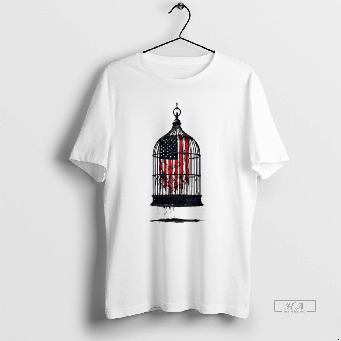 Official Trendy Birdcaged Caged Libertyamerican Flag Government Shutdown Unisex T-shirt, Sweatshirt, Hoodie, Long Sleeve Tee - T-Shirt, Sweatshirt, Hoodie
