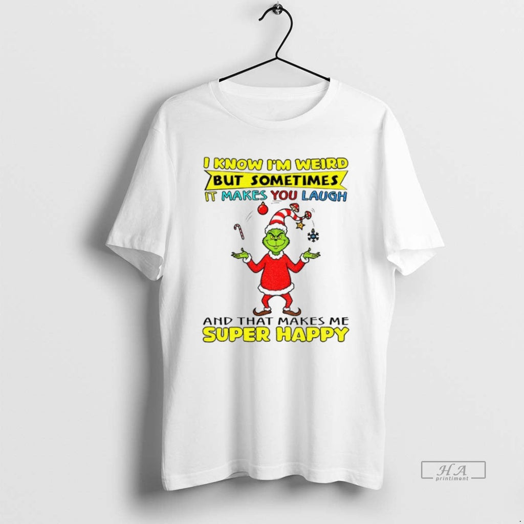 Official Trendy Grinch Santa Hat I Know Im Weird But Sometimes It Makes You Laugh Unisex T-shirt, Sweatshirt, Hoodie, Long Sleeve Tee - T-Shirt, Sweatshirt, Hoodie