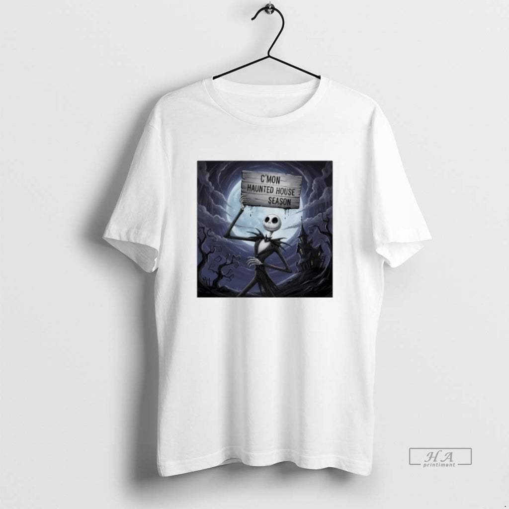 Official Trendy Jack Skellington Cmon Haunted House Season Halloween Unisex T-shirt, Sweatshirt, Hoodie, Long Sleeve Tee - T-Shirt, Sweatshirt, Hoodie