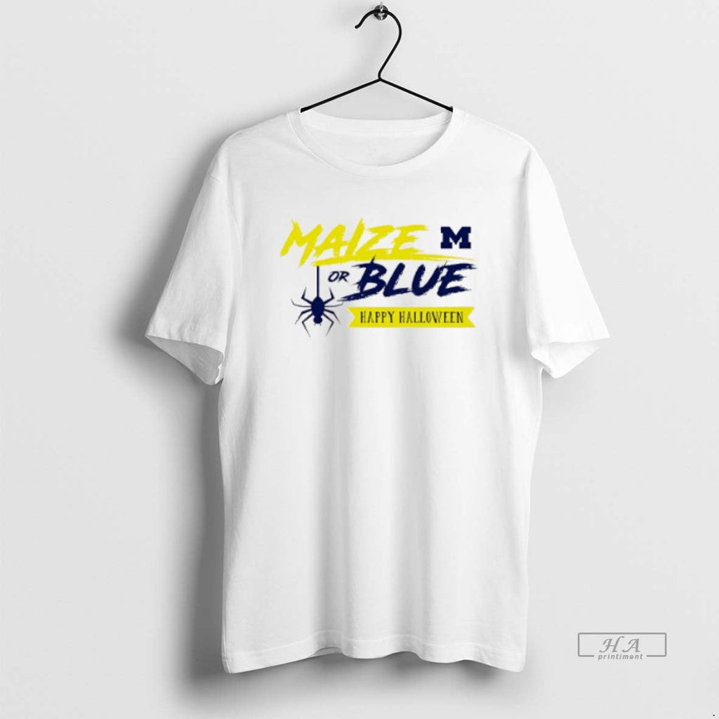 Official Trendy Michigan Wolverines Maize Or Blue Spider Halloween Unisex T-shirt, Sweatshirt, Hoodie, Long Sleeve Tee - T-Shirt, Sweatshirt, Hoodie