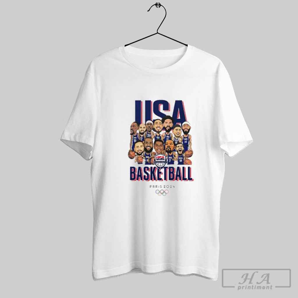 Official Usa Basketball Usa Paris 2024 Cartoon Unisex T-shirt, Sweatshirt, Hoodie, Long Sleeve Tee - T-Shirt, Sweatshirt, Hoodie