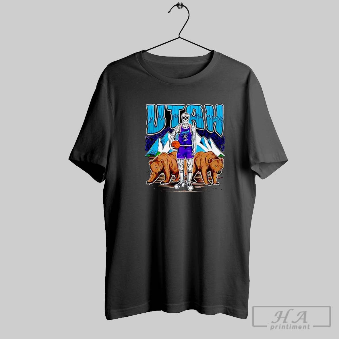 Official Utah Skeleton Basketball Player With Bears Nba Fan Posters Black Unisex T-shirt, Sweatshirt, Hoodie, Long Sleeve Tee - T-Shirt, Sweatshirt, Hoodie