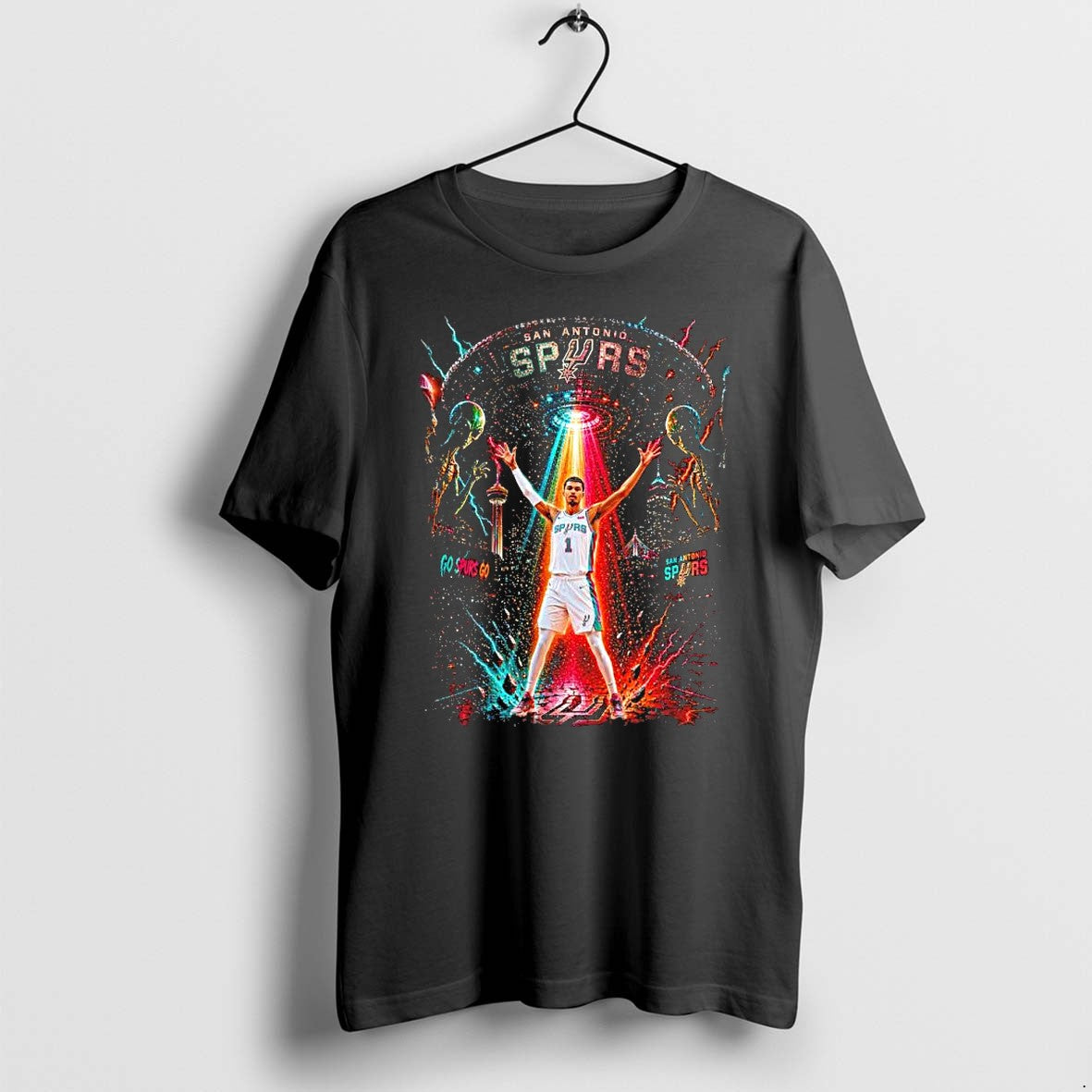 Official Victor Wembanyama San Antonio Spurs Ufo Alien Cityscape T Shirts Jpg Unisex T-shirt, Sweatshirt, Hoodie, Long Sleeve Tee - T-Shirt, Sweatshirt, Hoodie