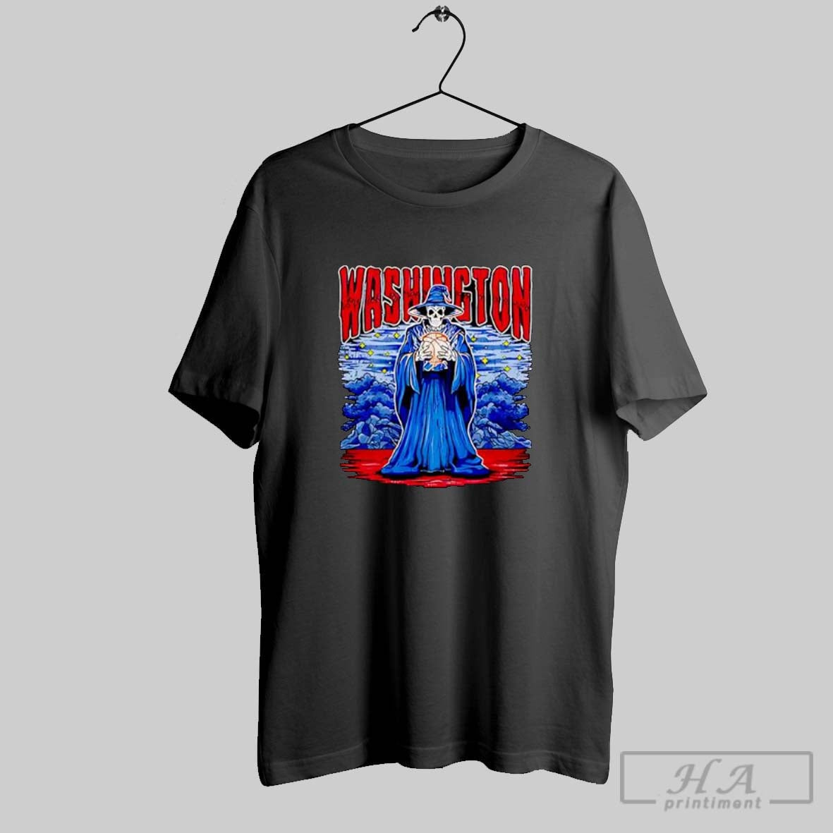 Official Washington Skeleton Wizard Holding Basketball In Dark Fantasy Posters Black Unisex T-shirt, Sweatshirt, Hoodie, Long Sleeve Tee - T-Shirt, Sweatshirt, Hoodie