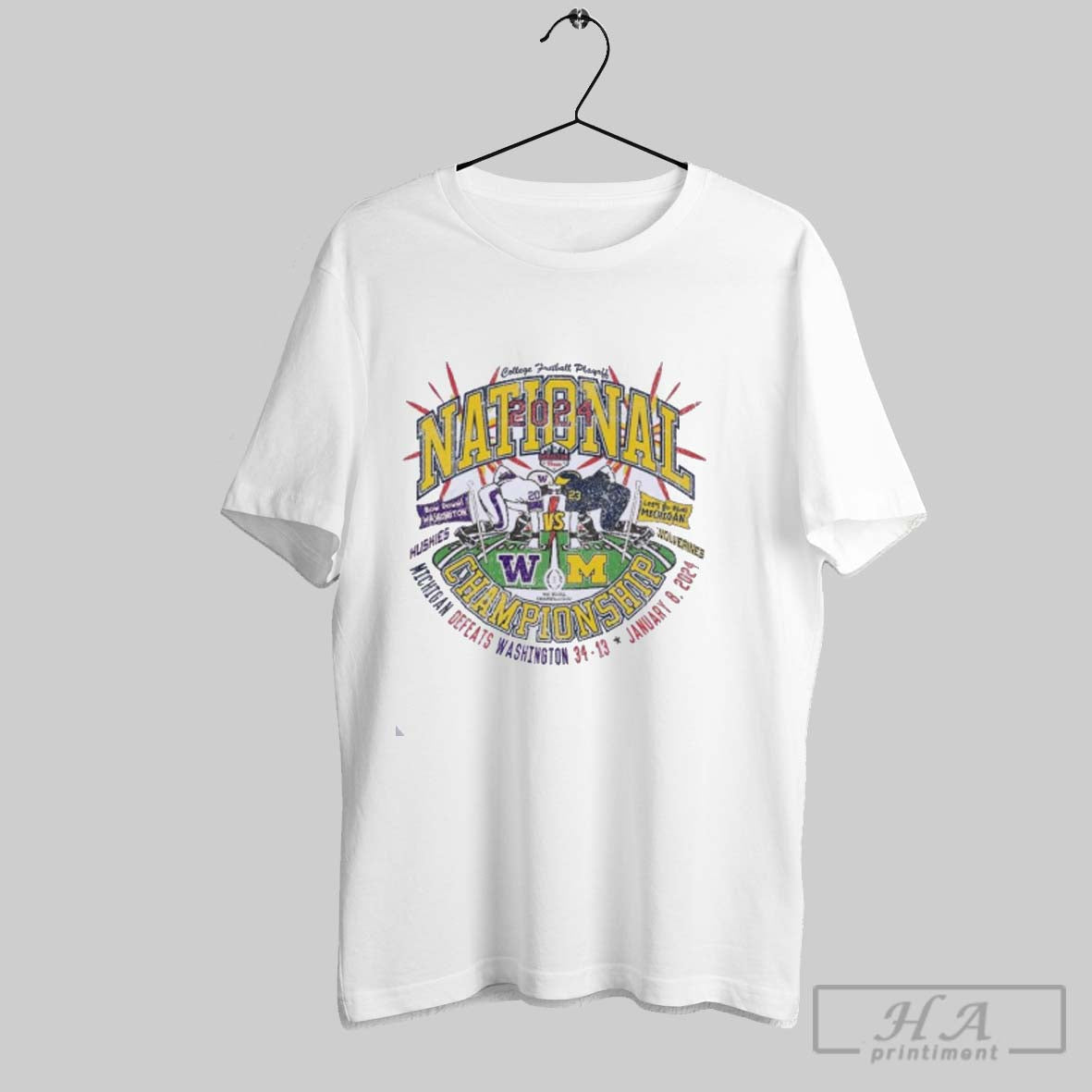 Official Washington Vs Michigan 2024 Cfp National Championship Game Matchup Unisex T-shirt, Sweatshirt, Hoodie, Long Sleeve Tee - T-Shirt, Sweatshirt, Hoodie