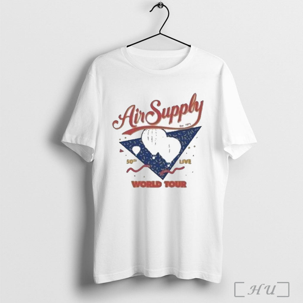 Officials Air Supply 50th Live Music World Tour 2025 Balloon Est 1975 T Shirt Unisex T-shirt, Sweatshirt, Hoodie, Long Sleeve Tee - T-Shirt, Sweatshirt, Hoodie