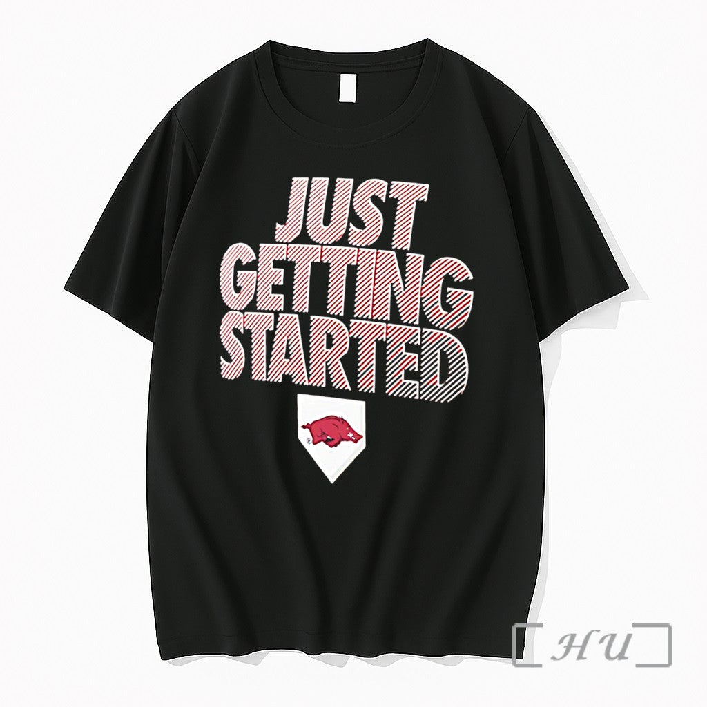 Officials Arkansas Razorbacks Softball 2026 Womens College World Just Getting Started Tee Premium T Shirts - T-Shirt, Sweatshirt, Hoodie