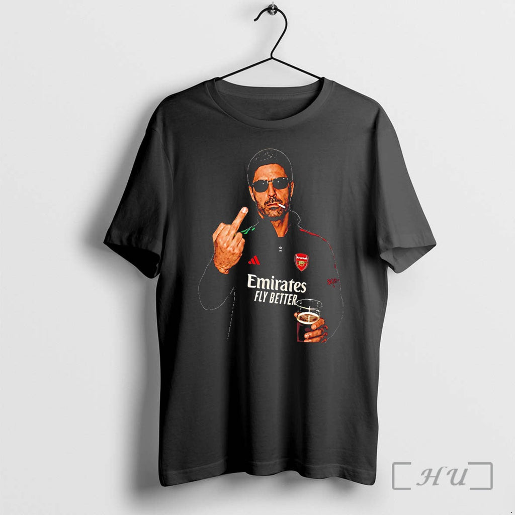Officials Arsenal Coach Mikel Arteta Middle Finger And Beer Tee Unisex T-shirt, Sweatshirt, Hoodie, Long Sleeve Tee - T-Shirt, Sweatshirt, Hoodie