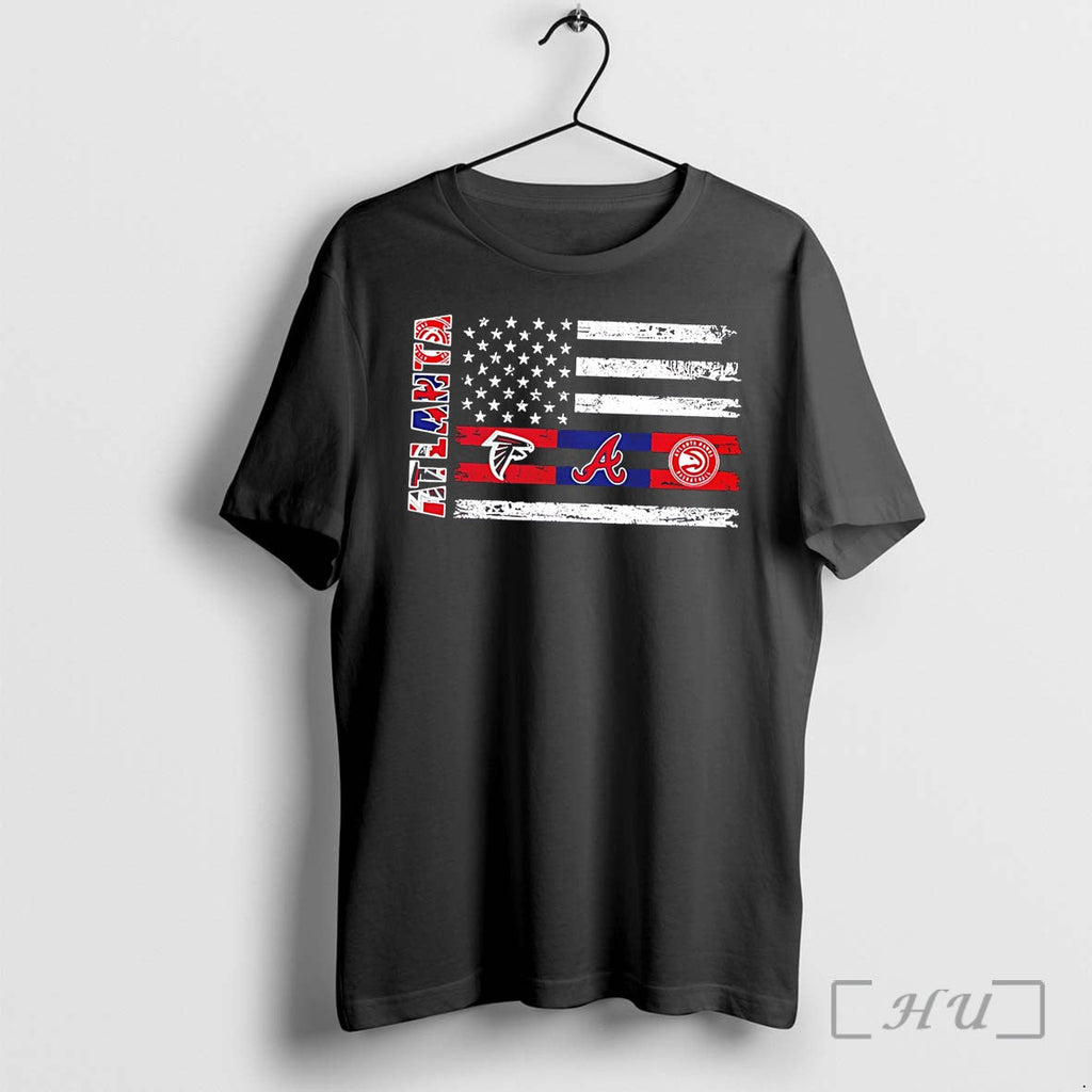 Officials Atlanta Sports Teams Logos Flag Tee Unisex T-shirt, Sweatshirt, Hoodie, Long Sleeve Tee - T-Shirt, Sweatshirt, Hoodie