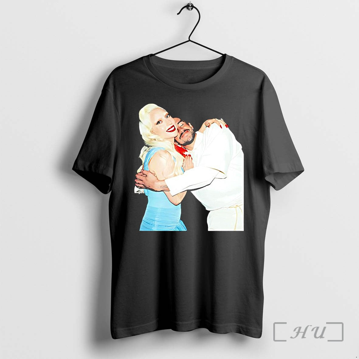 Officials Bad Bunny Hugging Lady Gaga Premium T Shirts Sweater Hoodie Jpg Unisex T-shirt, Sweatshirt, Hoodie, Long Sleeve Tee - T-Shirt, Sweatshirt, Hoodie