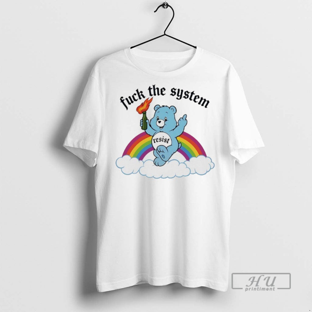 Officials Bear Fuck The System Resist Rainbow T Shirt Unisex T-shirt, Sweatshirt, Hoodie, Long Sleeve Tee - T-Shirt, Sweatshirt, Hoodie