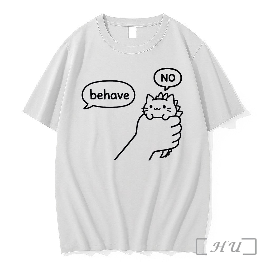 Officials Behave No Hand Holding Cute Cat Dinosaur Tail Cartoon White Premium T Shirts Sweater - T-Shirt, Sweatshirt, Hoodie