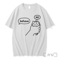 Officials Behave No Hand Holding Cute Cat Dinosaur Tail Cartoon White Premium T Shirts Sweater - T-Shirt, Sweatshirt, Hoodie