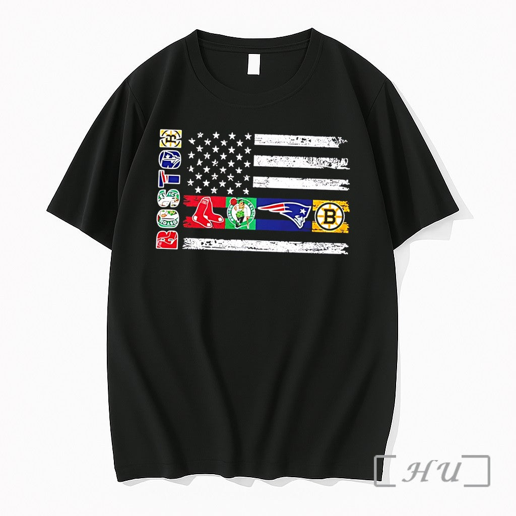 Officials Boston Sports Teams Logos Flag Tee Unisex T-shirt, Sweatshirt, Hoodie, Long Sleeve Tee - T-Shirt, Sweatshirt, Hoodie