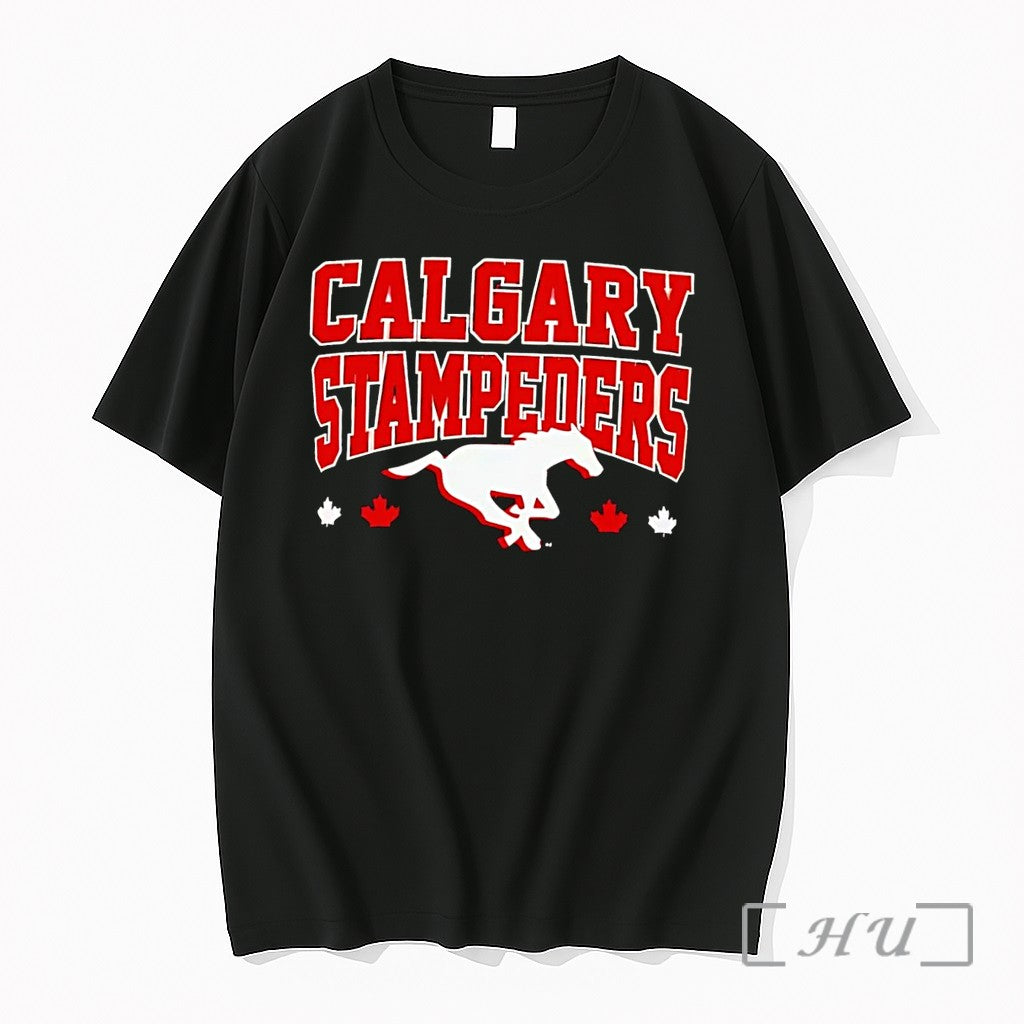 Officials Calgary Stampeders Running Horse Maple Leaf Black Unisex T-shirt, Sweatshirt, Hoodie, Long Sleeve Tee - T-Shirt, Sweatshirt, Hoodie