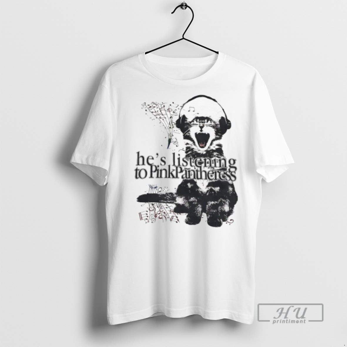 Officials Cat Hes Listening To Pinkpantheress T Shirt Unisex T-shirt, Sweatshirt, Hoodie, Long Sleeve Tee - T-Shirt, Sweatshirt, Hoodie
