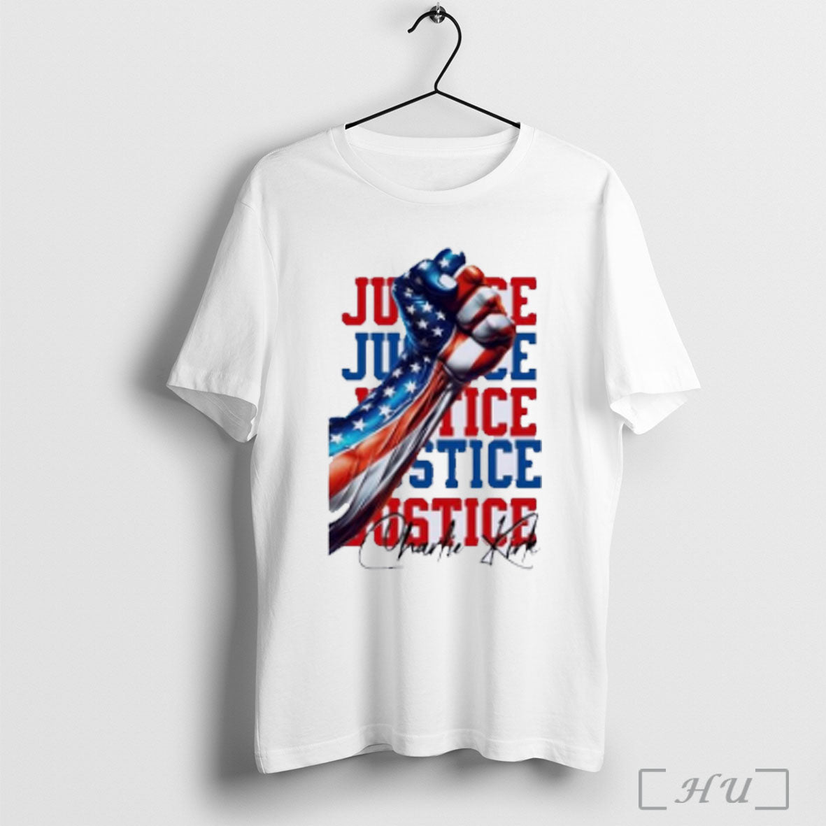 Officials Charlie Kirk Justice American Flag Fist T Shirt Unisex T-shirt, Sweatshirt, Hoodie, Long Sleeve Tee - T-Shirt, Sweatshirt, Hoodie