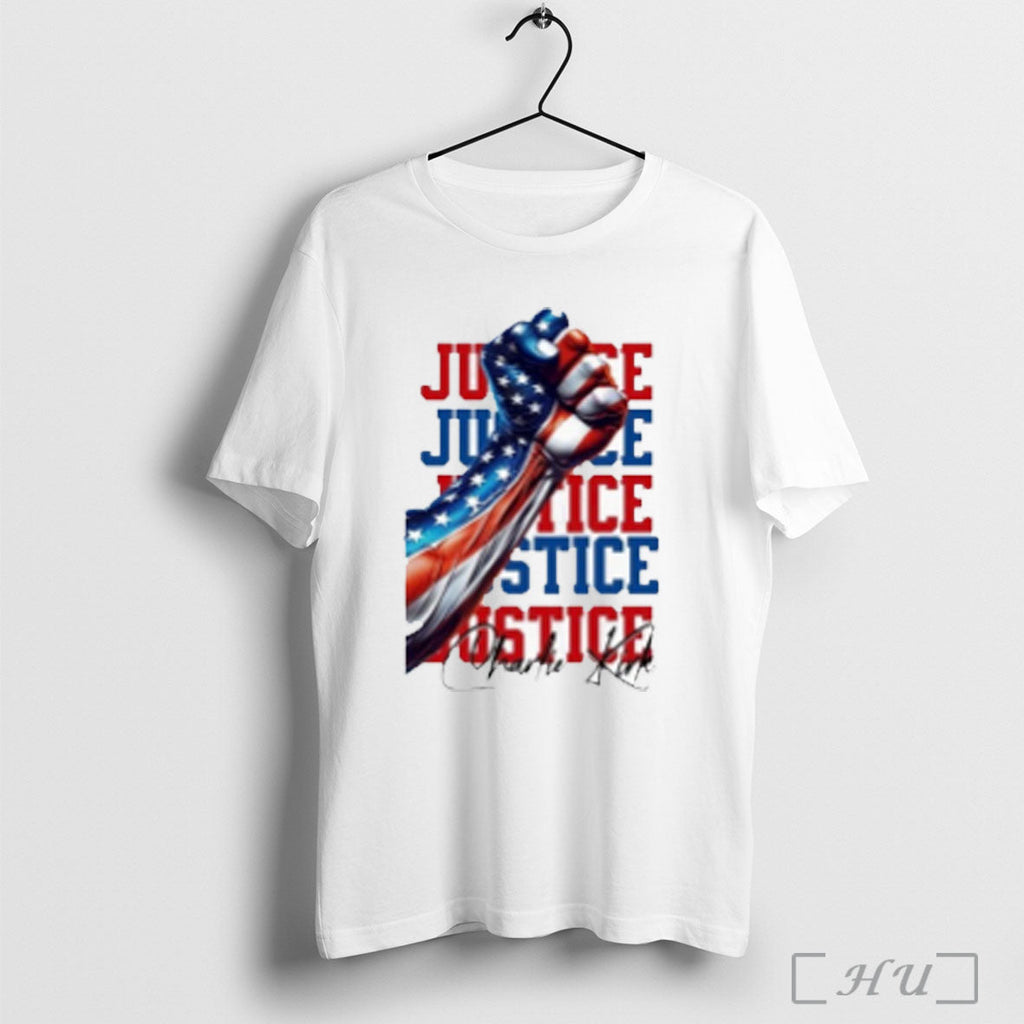 Officials Charlie Kirk Justice American Flag Fist T Shirt Sweatshirt Png Unisex T-shirt, Sweatshirt, Hoodie, Long Sleeve Tee - T-Shirt, Sweatshirt, Hoodie