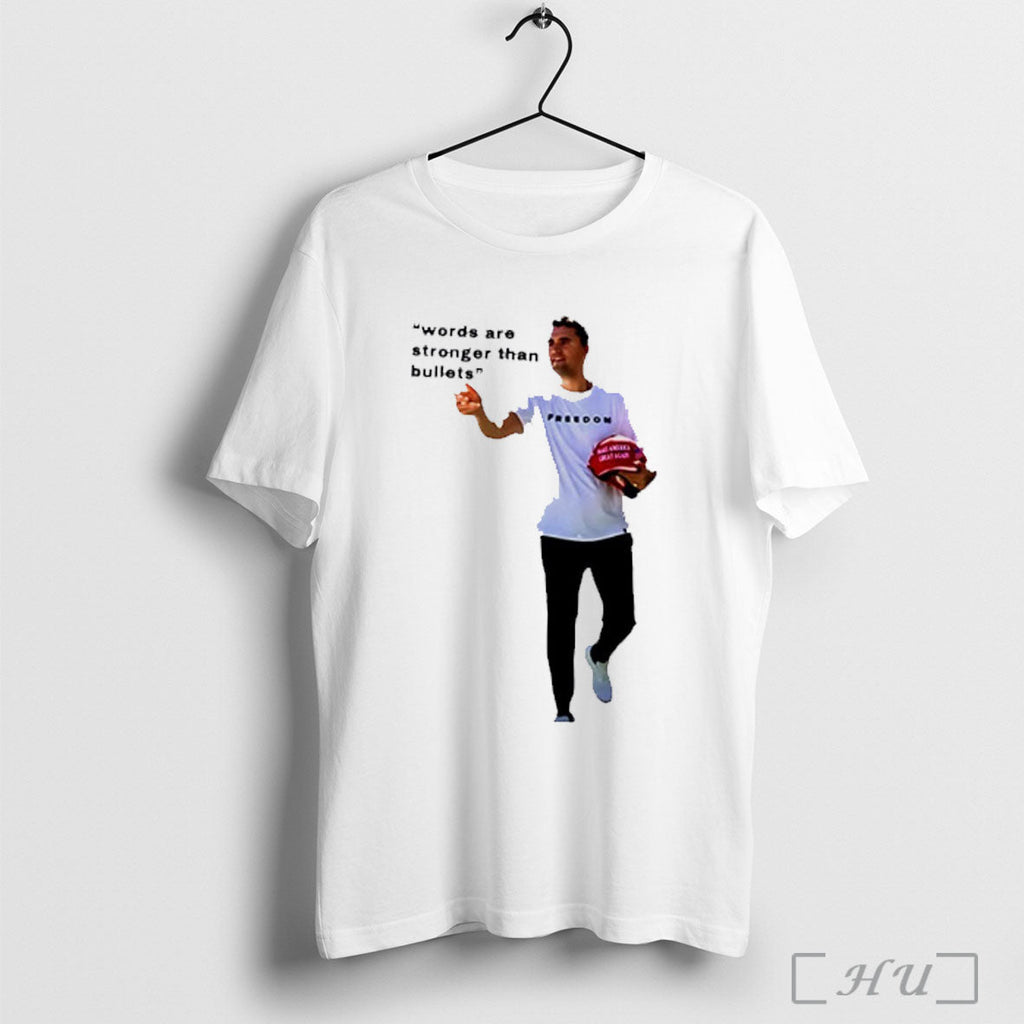 Officials Charlie Kirk Words Are Indeed Stronger Than Bullets T Shirt Unisex T-shirt, Sweatshirt, Hoodie, Long Sleeve Tee - T-Shirt, Sweatshirt, Hoodie
