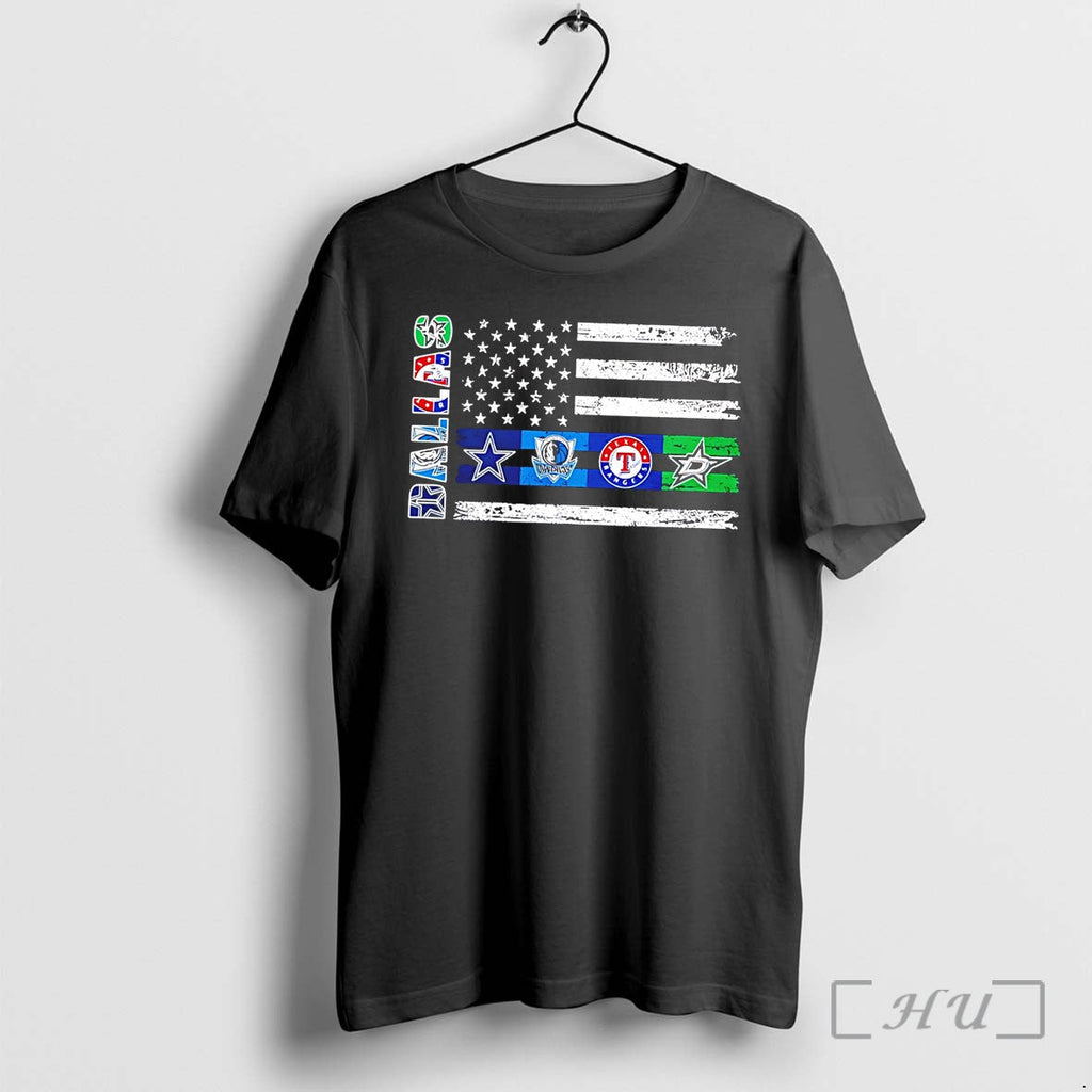 Officials Dallas Sports Teams Logos Flag Tee Unisex T-shirt, Sweatshirt, Hoodie, Long Sleeve Tee - T-Shirt, Sweatshirt, Hoodie