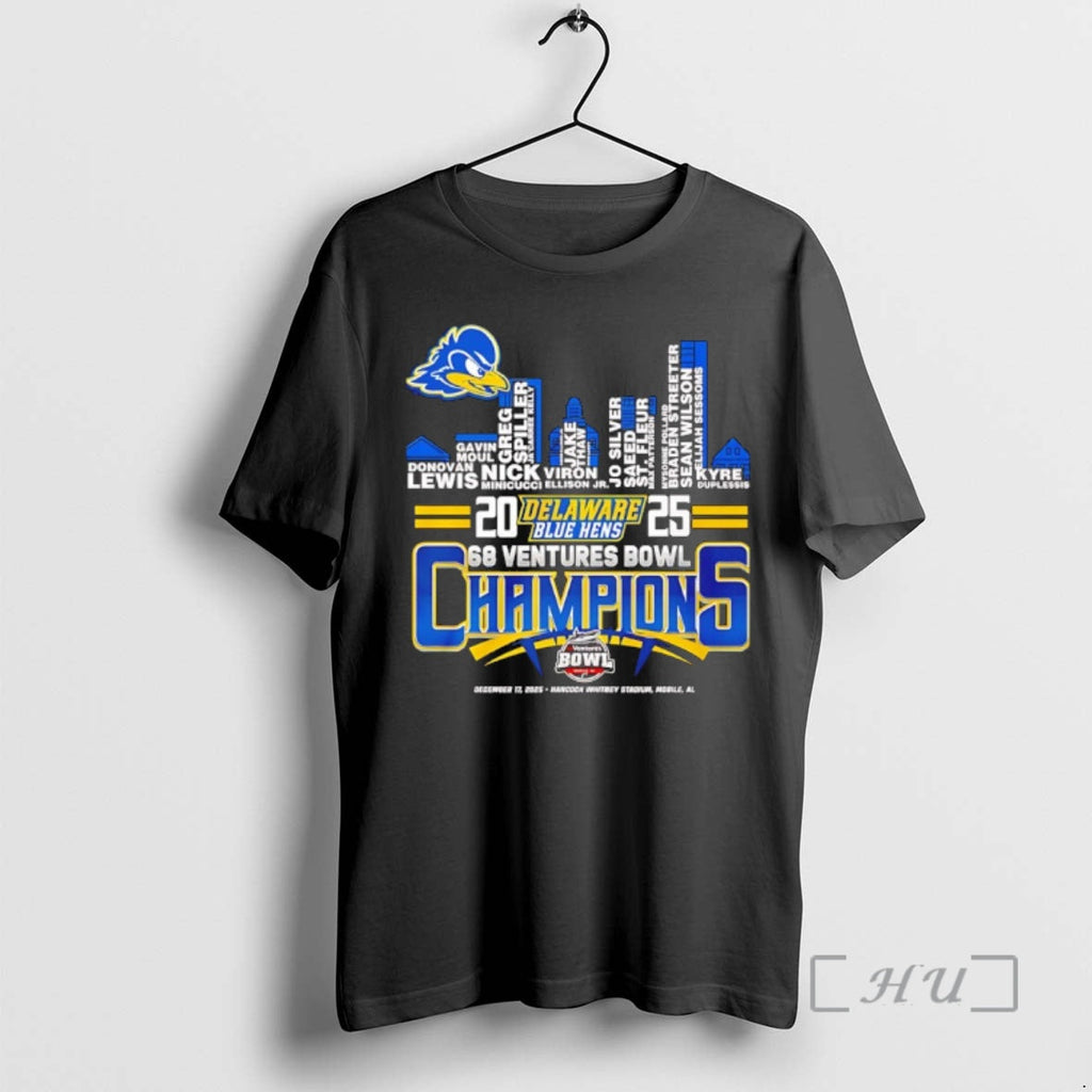 Officials Delaware Blue Hens 2025 68 Ventures Bowl Champions Player Name Skyline T-Shirts, Hoodie, Sweatshirt - T-Shirt, Sweatshirt, Hoodie
