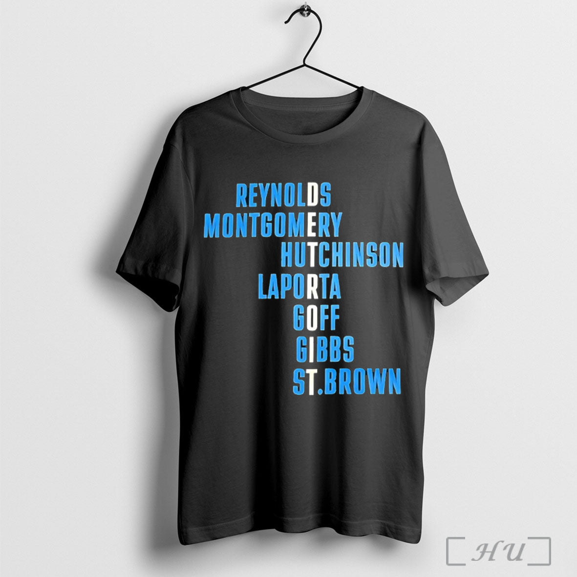 Officials Detroit Lions Reynolds Montgomery Hutchinson Laporta Goff Gibbs St Brown Player Names - T-Shirt, Sweatshirt, Hoodie