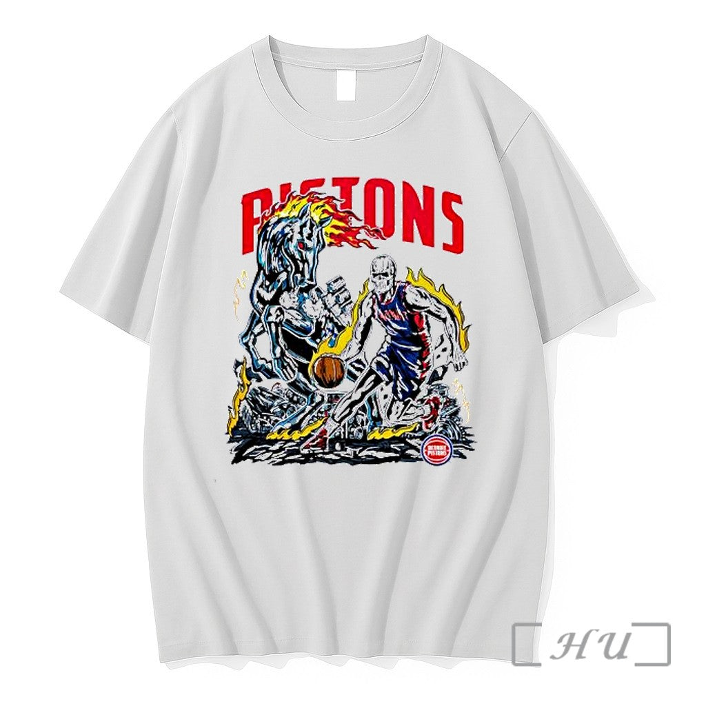 Officials Detroit Pistons Nba Skull Basketball Robot Horse Flames Graphic Unisex T-shirt, Sweatshirt, Hoodie, Long Sleeve Tee - T-Shirt, Sweatshirt, Hoodie