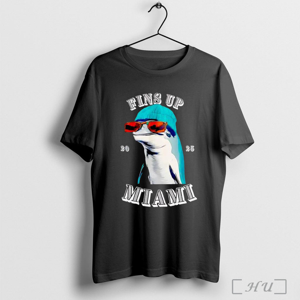 Officials Fins Up Miami 2025 Dolphin Wearing Hat Sunglasses T Shirt Unisex T-shirt, Sweatshirt, Hoodie, Long Sleeve Tee - T-Shirt, Sweatshirt, Hoodie
