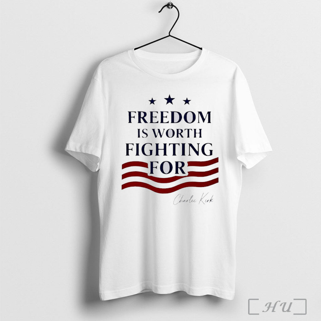 Officials Freedom Is Worth Fighting For Charlie Kirk Signature T Shirt Unisex T-shirt, Sweatshirt, Hoodie, Long Sleeve Tee - T-Shirt, Sweatshirt, Hoodie