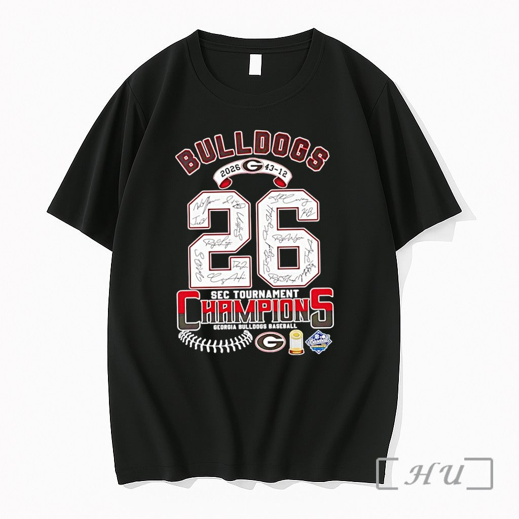 Officials Georgia Bulldogs 2026 43 12 Sec Tournament Champions Signatures Unisex T-shirt, Sweatshirt, Hoodie, Long Sleeve Tee - T-Shirt, Sweatshirt, Hoodie