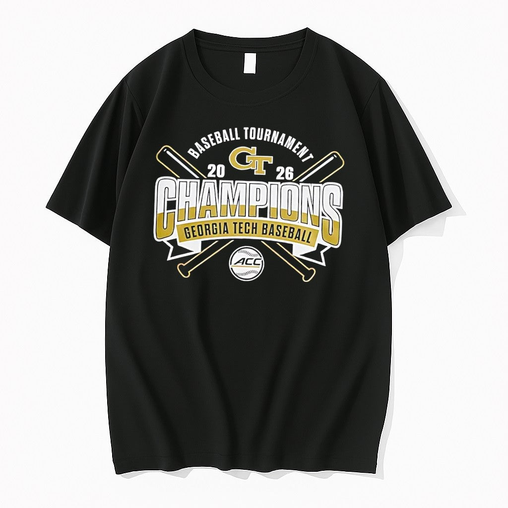 Officials Georgia Tech Baseball Tournament Champions 2026 Acc Black Premium T Shirt Unisex T-shirt, Sweatshirt, Hoodie, Long Sleeve Tee - T-Shirt, Sweatshirt, Hoodie