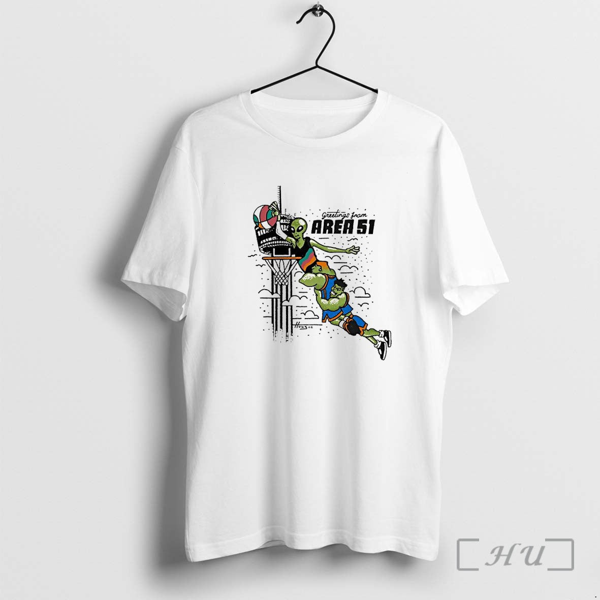 Officials Greetings From Area 51 Alien Basketball Dunk Unisex T-shirt, Sweatshirt, Hoodie, Long Sleeve Tee - T-Shirt, Sweatshirt, Hoodie