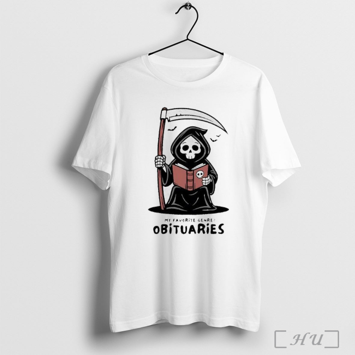 Officials Grim Reaper Reading Death Book My Favorite Genre Obituaries T Shirt Unisex T-shirt, Sweatshirt, Hoodie, Long Sleeve Tee - T-Shirt, Sweatshirt, Hoodie