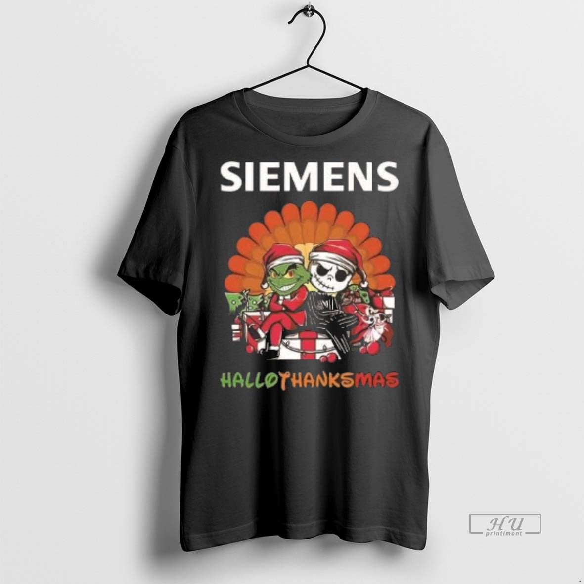 Officials Grinch And Jack Skellington Siemens Hallothanksmas 2 Sided Shirt Sweater Unisex T-shirt, Sweatshirt, Hoodie, Long Sleeve Tee - T-Shirt, Sweatshirt, Hoodie