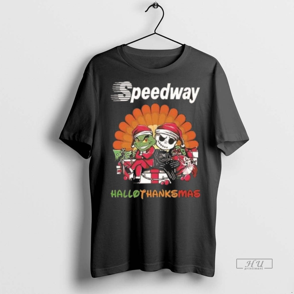 Officials Grinch And Jack Skellington Speedway Hallothanksmas 2 Sided Shirt Sweater Unisex T-shirt, Sweatshirt, Hoodie, Long Sleeve Tee - T-Shirt, Sweatshirt, Hoodie