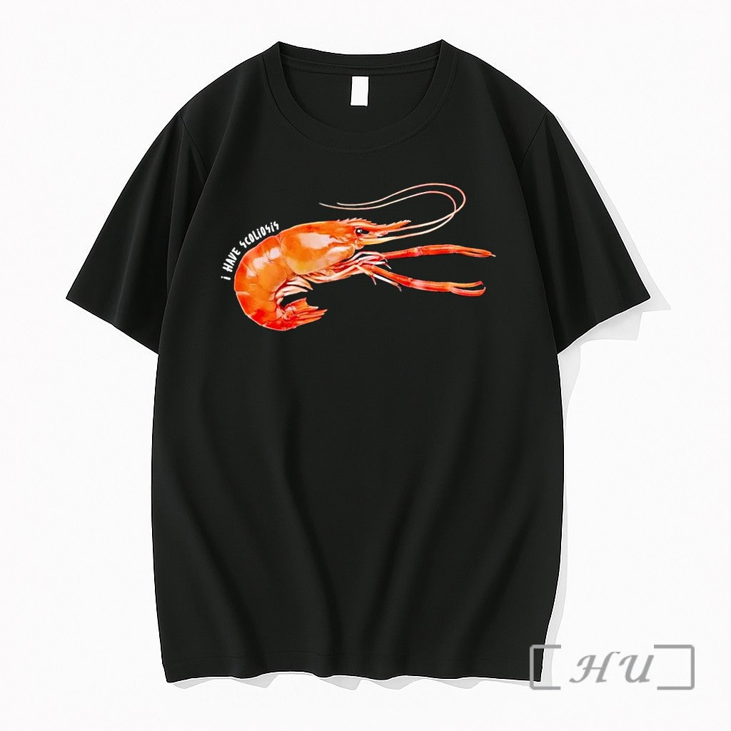 Officials I Have Scoliosis Shrimp Graphic Black Unisex T-shirt, Sweatshirt, Hoodie, Long Sleeve Tee - T-Shirt, Sweatshirt, Hoodie